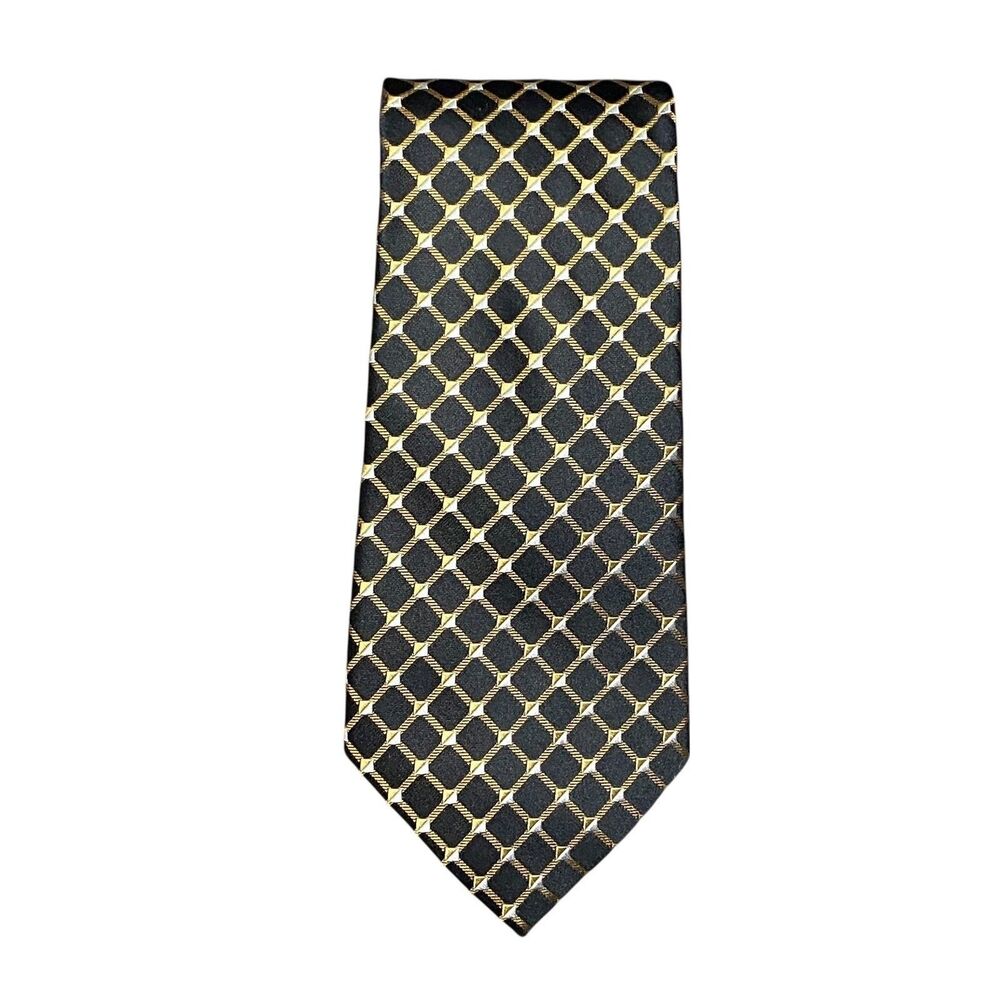 Sean John Silk Tie Black Gold Diamond Men Necktie 58" x 3.5"